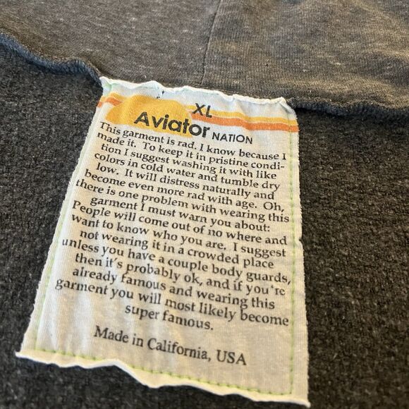 Aviator Nation Men’s Copilot Hoodie Full Zip Gray 5 Stripe Embroidery Rainbow XL - Picture 10 of 14